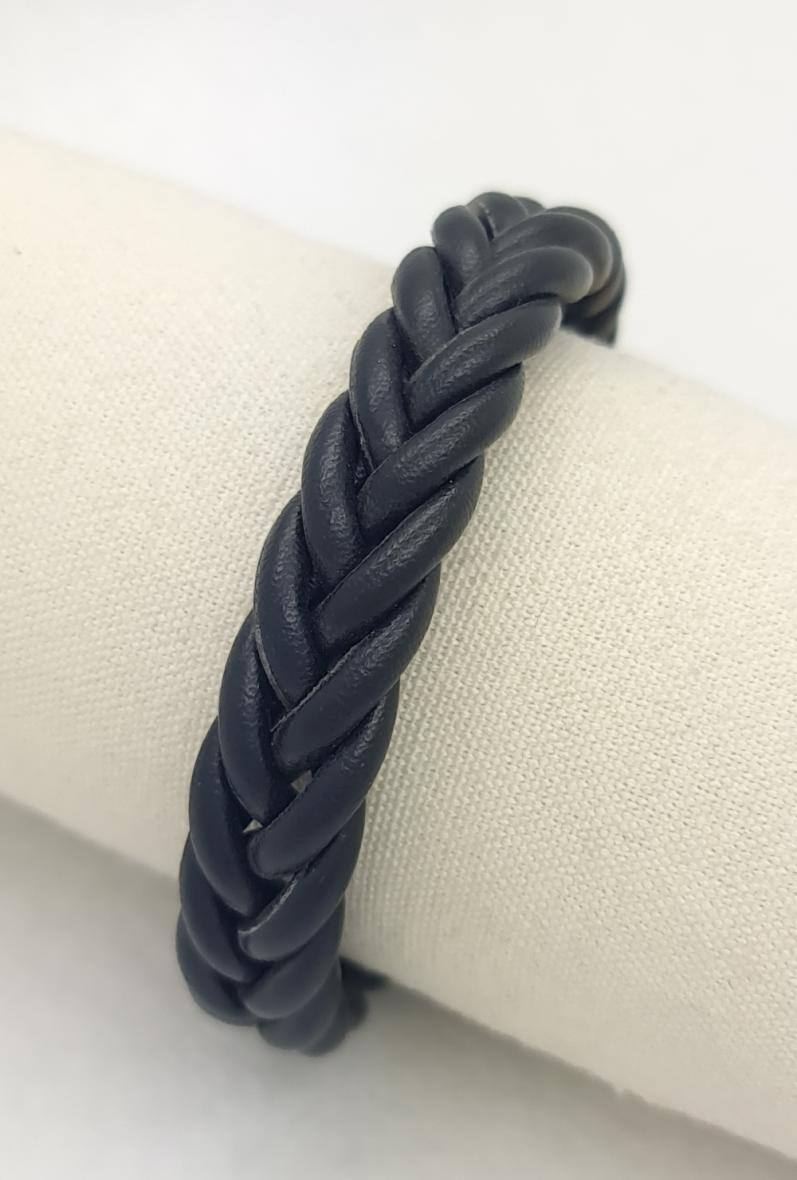 Großhändler Bijoussimo - Edelstahl- und Lederarmband mit Doppelverschluss