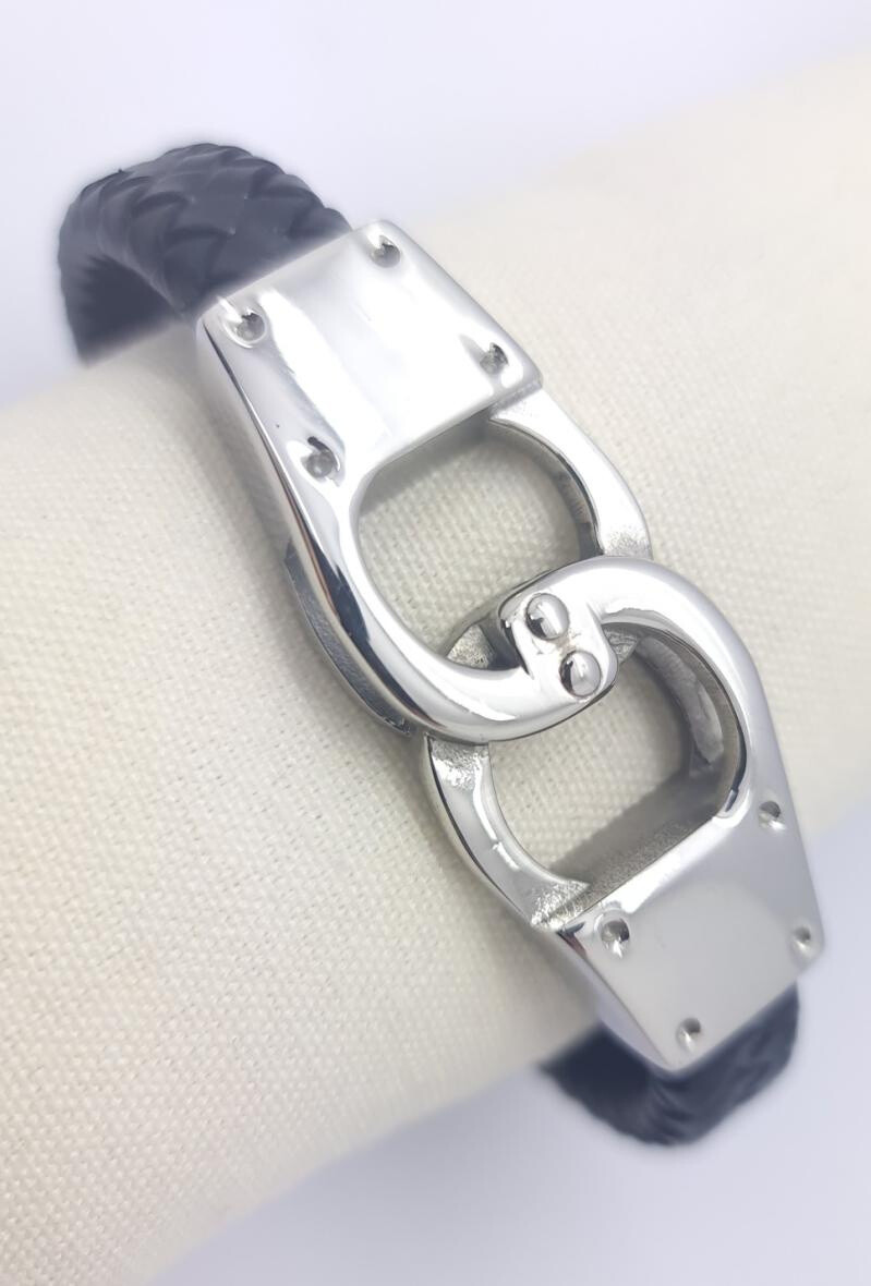 Großhändler Bijoussimo - Karabiner von Leder- und Stahlarmband
