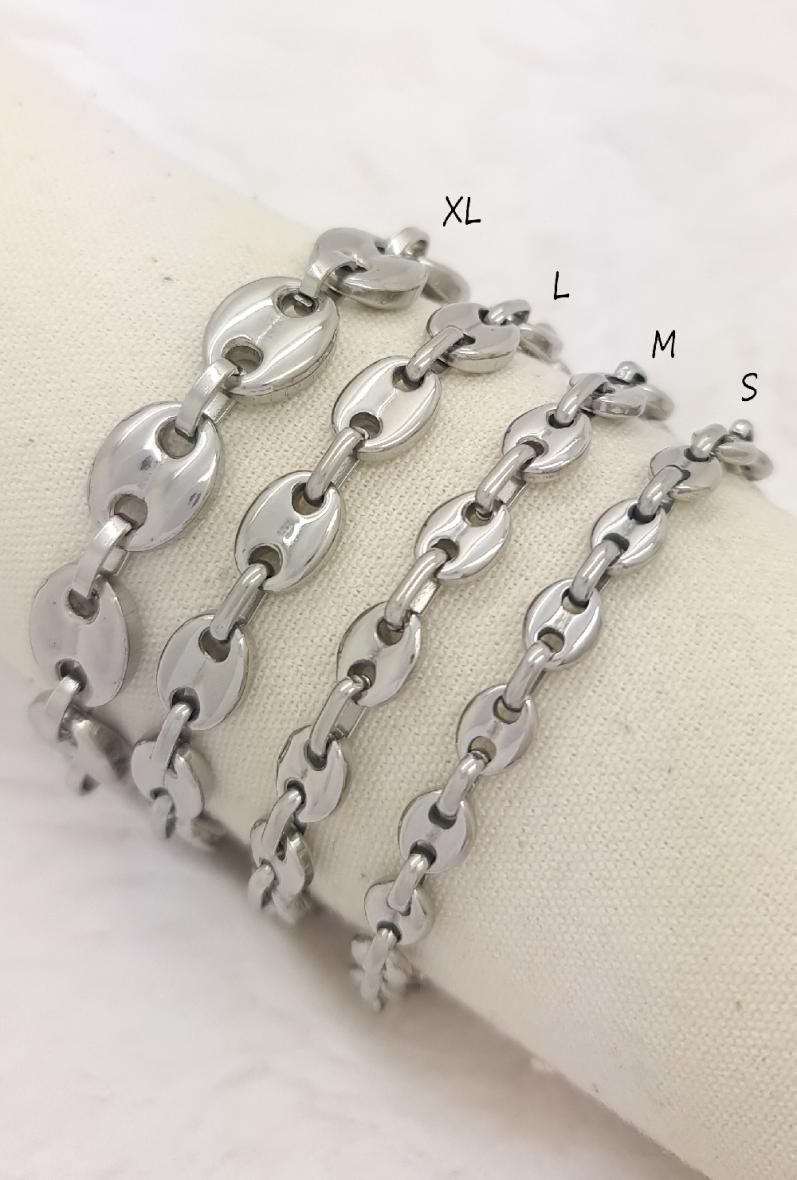 Grossiste Bijoussimo - Bracelet acier mailles grains de café (21cm) Grossiste Bijoussimo - Bracelet acier mailles grains de café (21cm)