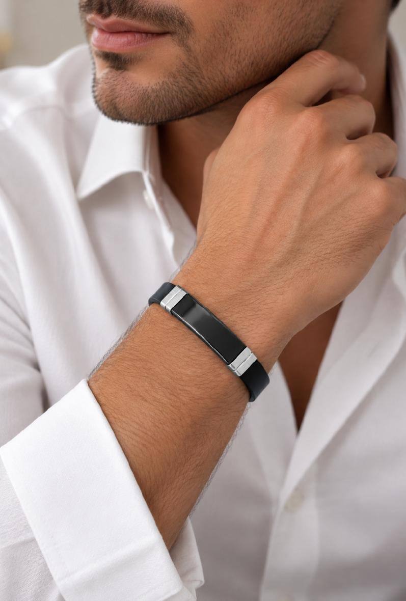 Mayorista Bijoussimo - Pulsera de acero y silicona para hombre, personalizable