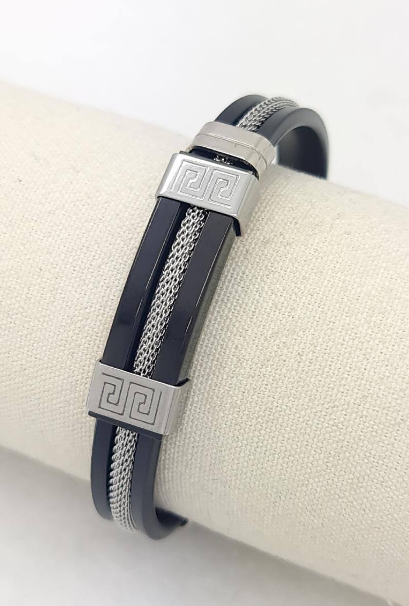 Grossista Bijoussimo - Bracciale da uomo in acciaio e PU con motivi greci