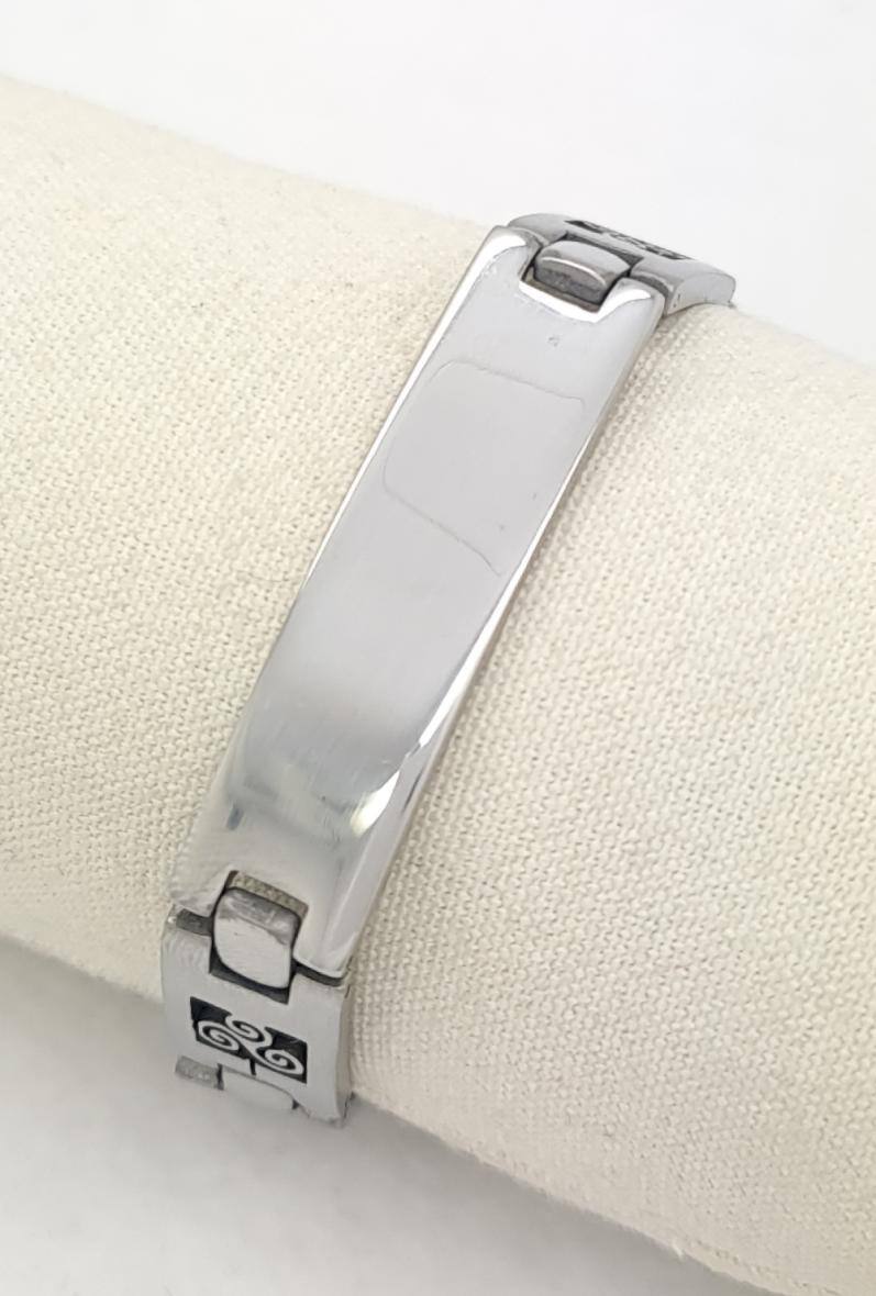 Grossista Bijoussimo - Bracciale in acciaio da uomo, larghezza 11mm, motivo triskel e placca da incidere