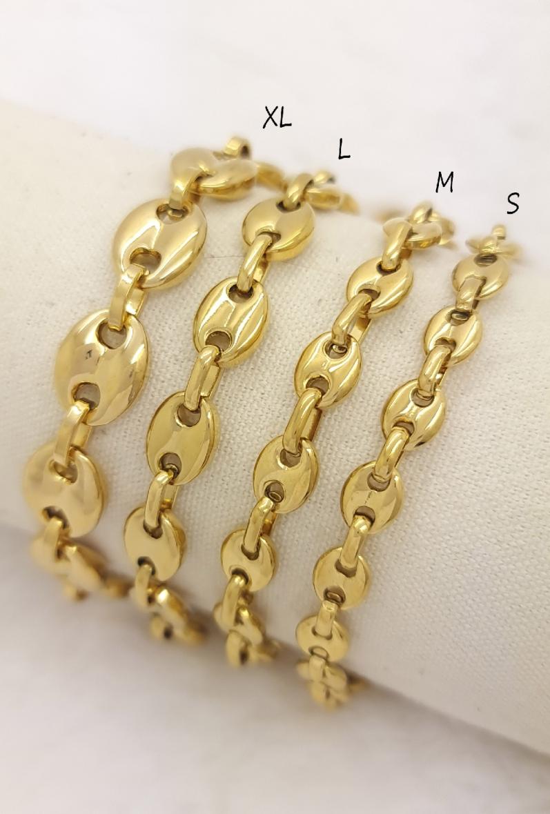 Grossiste Bijoussimo - Bracelet acier mailles grains de café (21cm) Grossiste Bijoussimo - Bracelet acier mailles grains de café (21cm)