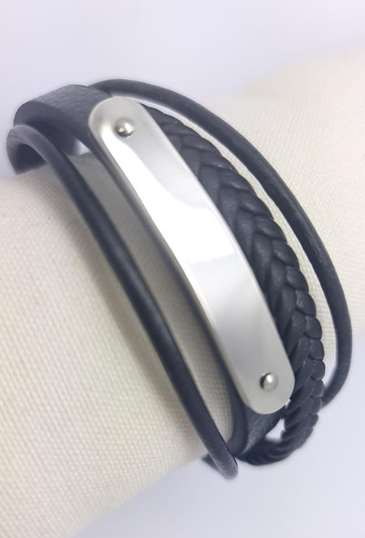 Grossiste Bijoussimo - Bracelet cuir et acier à graver 4 bandes Grossiste Bijoussimo - Bracelet cuir et acier à graver 4 bandes
