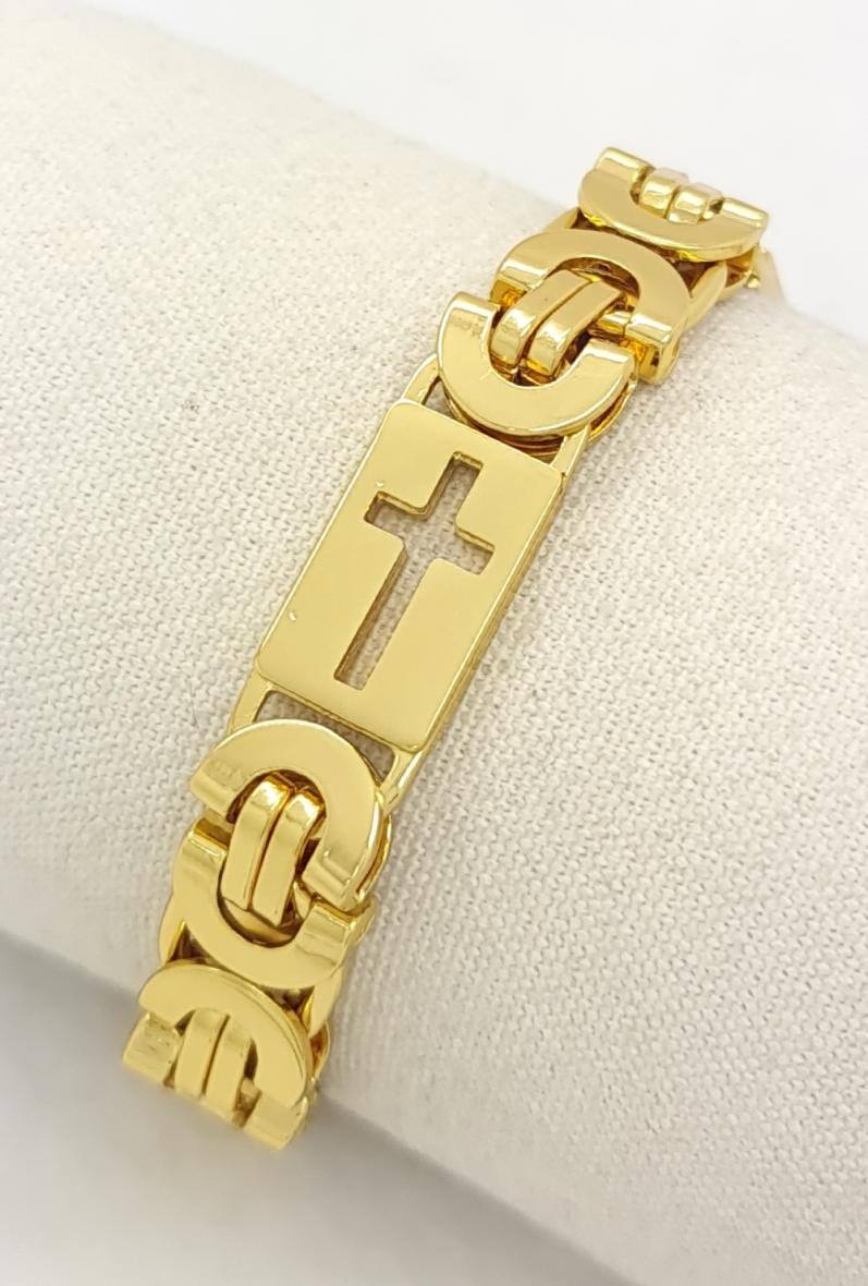 Wholesaler Bijoussimo - Men's gold-plated steel bracelet, 10mm width (M04)