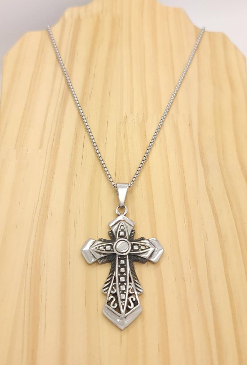 Großhändler Bijoussimo - Herrenstahlkette mit Kreuzanhänger im Reliefdesign