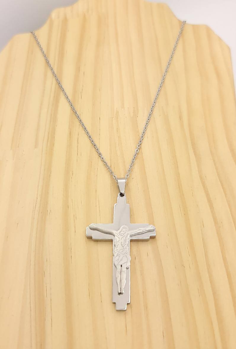 Großhändler Bijoussimo - Herrenstahlkette mit Kreuzanhänger, Jesus