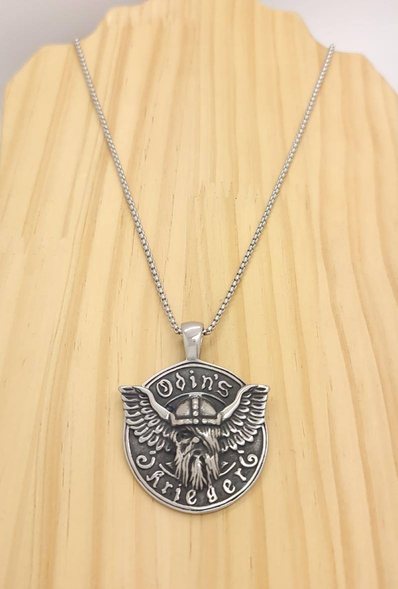 Grossista Bijoussimo - Collana in acciaio da uomo con pendente cerchio vichingo di Odino