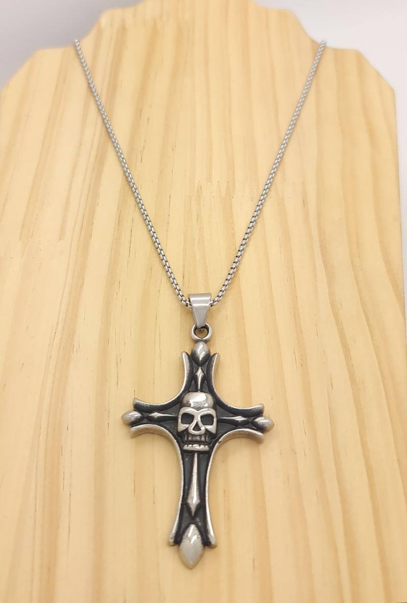Großhändler Bijoussimo - Herrenstahlkette mit Totenkopf-Kreuz-Anhänger