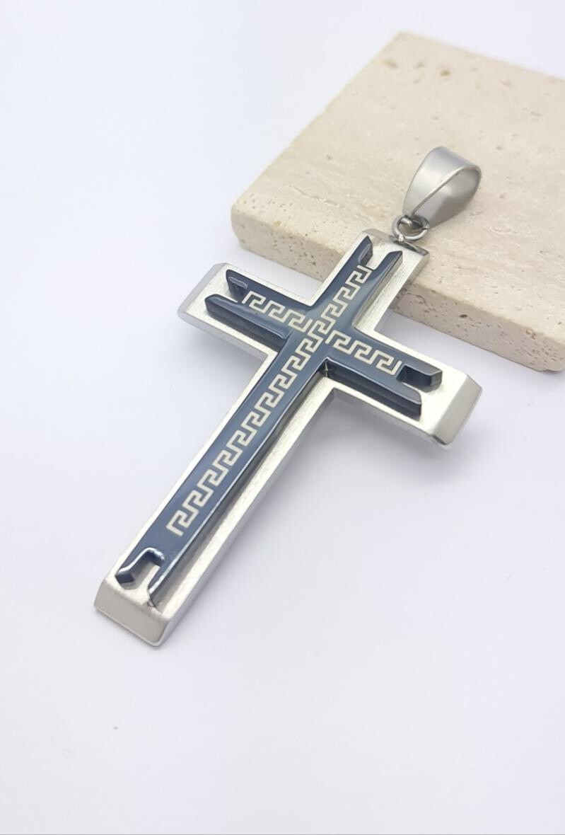 Wholesaler Bijoussimo - Greek Double Double Cross Steel pendant