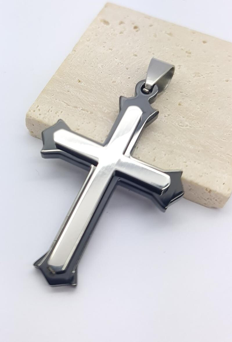 Wholesaler Bijoussimo - Double Batte Black Cross Steel pendant