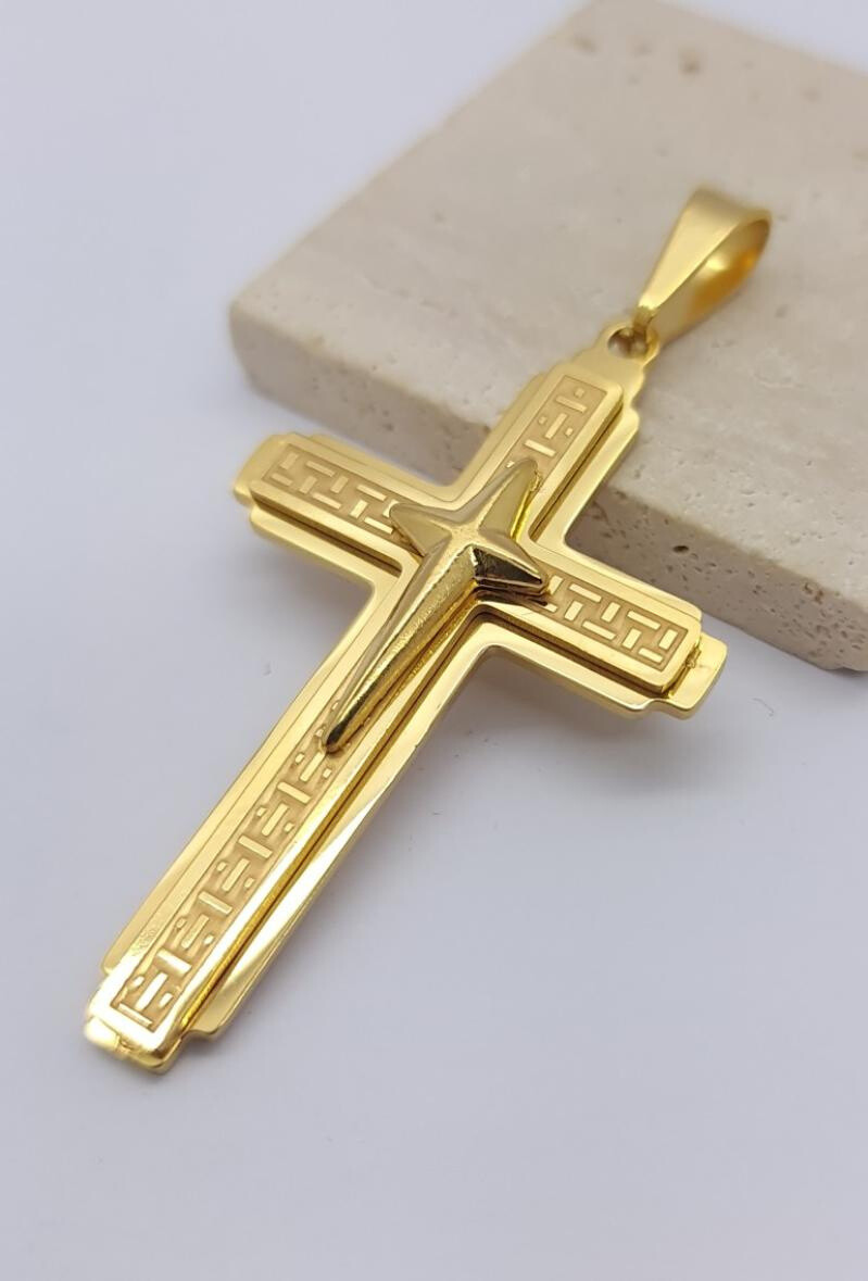 Wholesaler Bijoussimo - Triple golden cross steel pendant