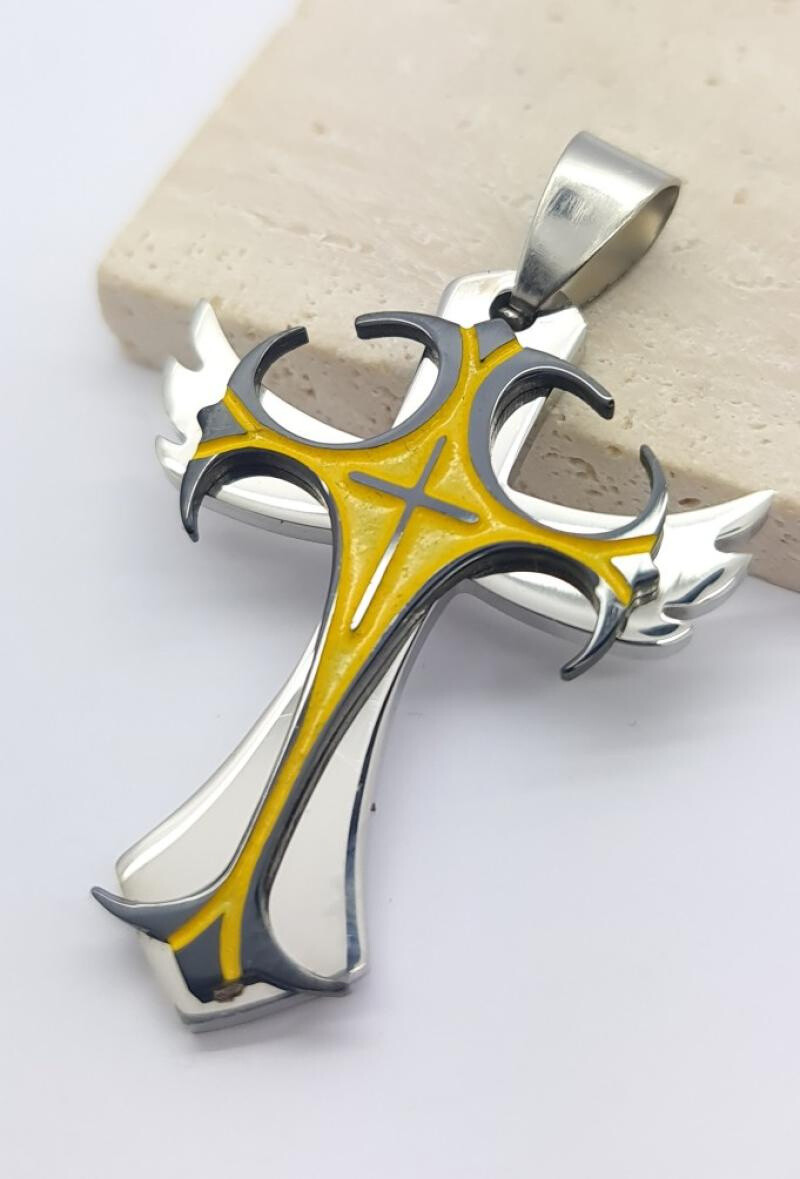 Wholesaler Bijoussimo - Doubly winged black and yellow T2 double steel pendant