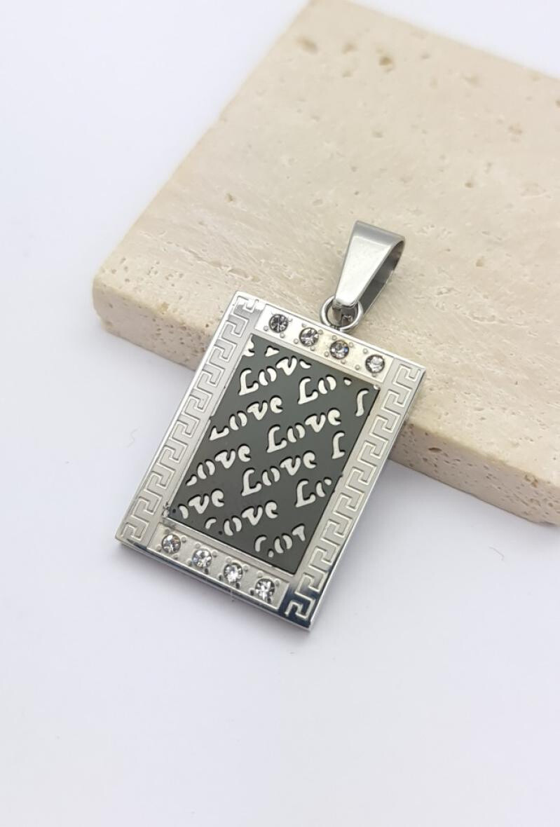 Wholesaler Bijoussimo - LOVE and STRASS rectangle steel pendant