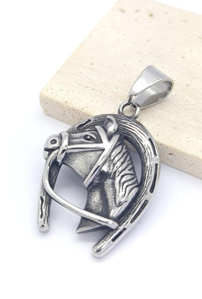 Wholesaler Bijoussimo - Horse ribbed steel pendant ribbed