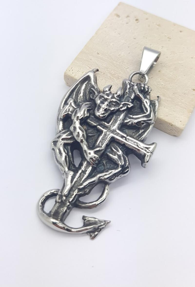 Wholesaler Bijoussimo - Diable steel pendant on a cross