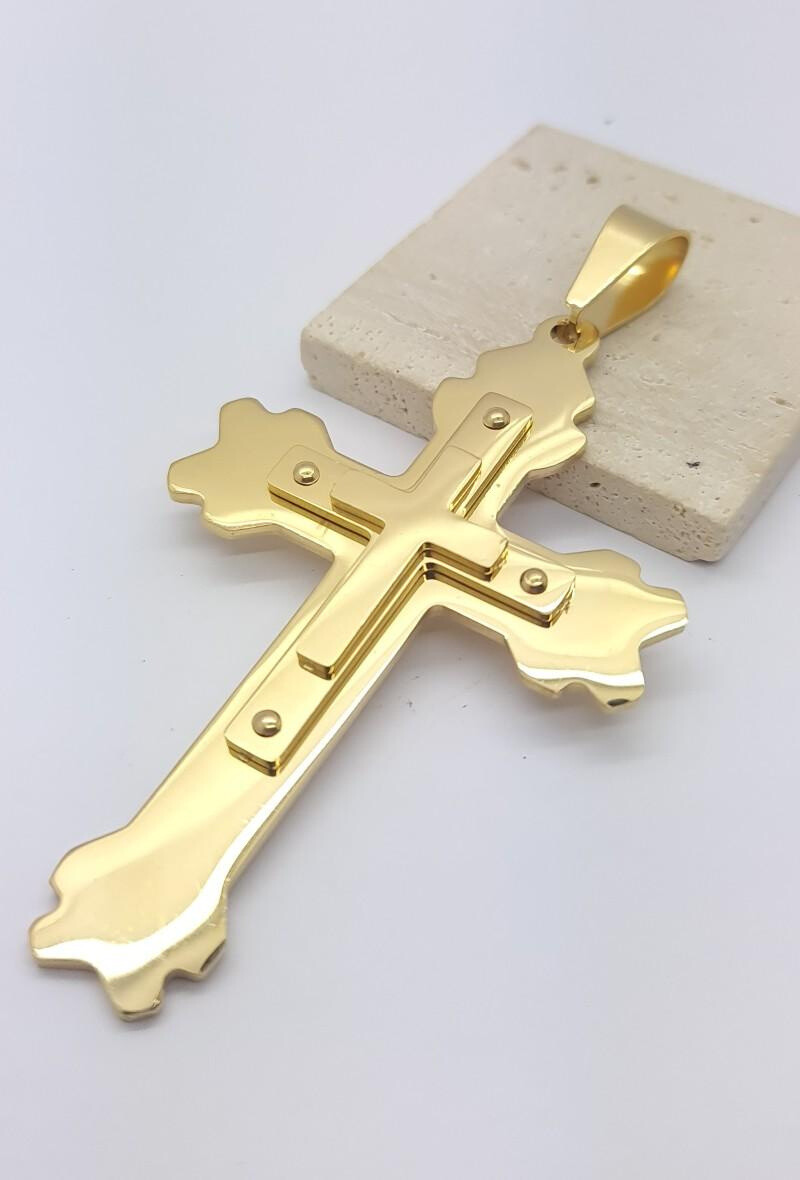 Wholesaler Bijoussimo - Triple golden cross steel pendant large size