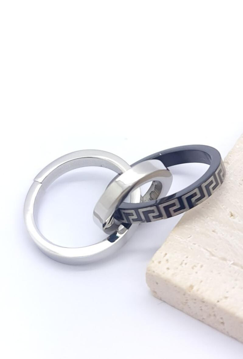 Wholesaler Bijoussimo - Triple Steel Pendant Greek Motif Ring