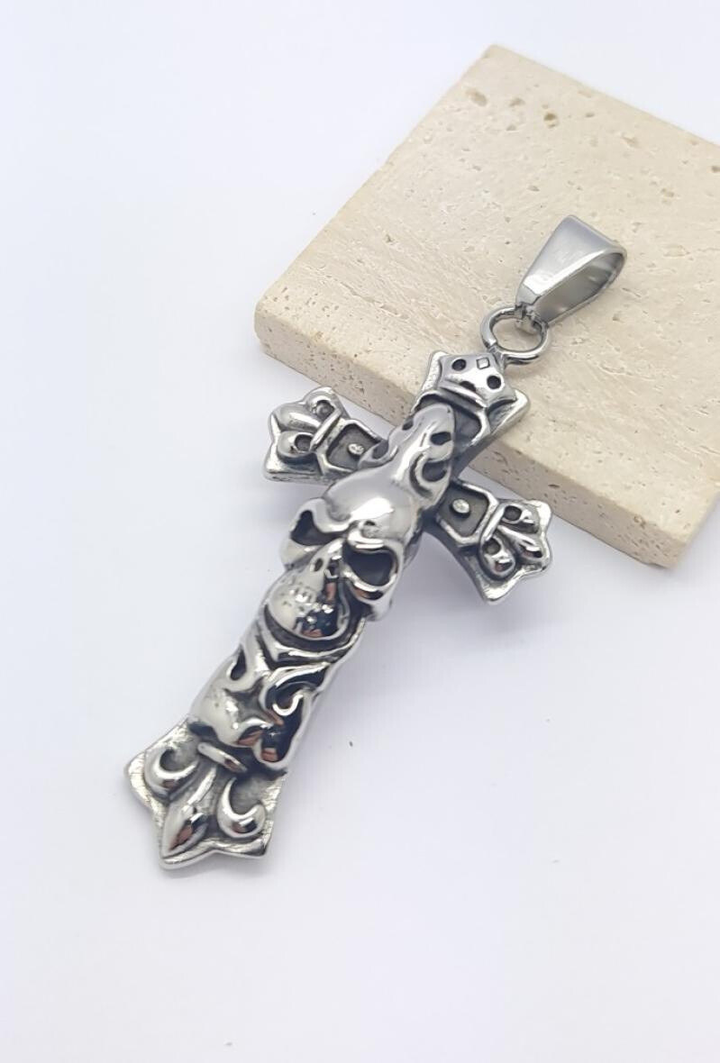 Wholesaler Bijoussimo - Cross steel pendant with skull