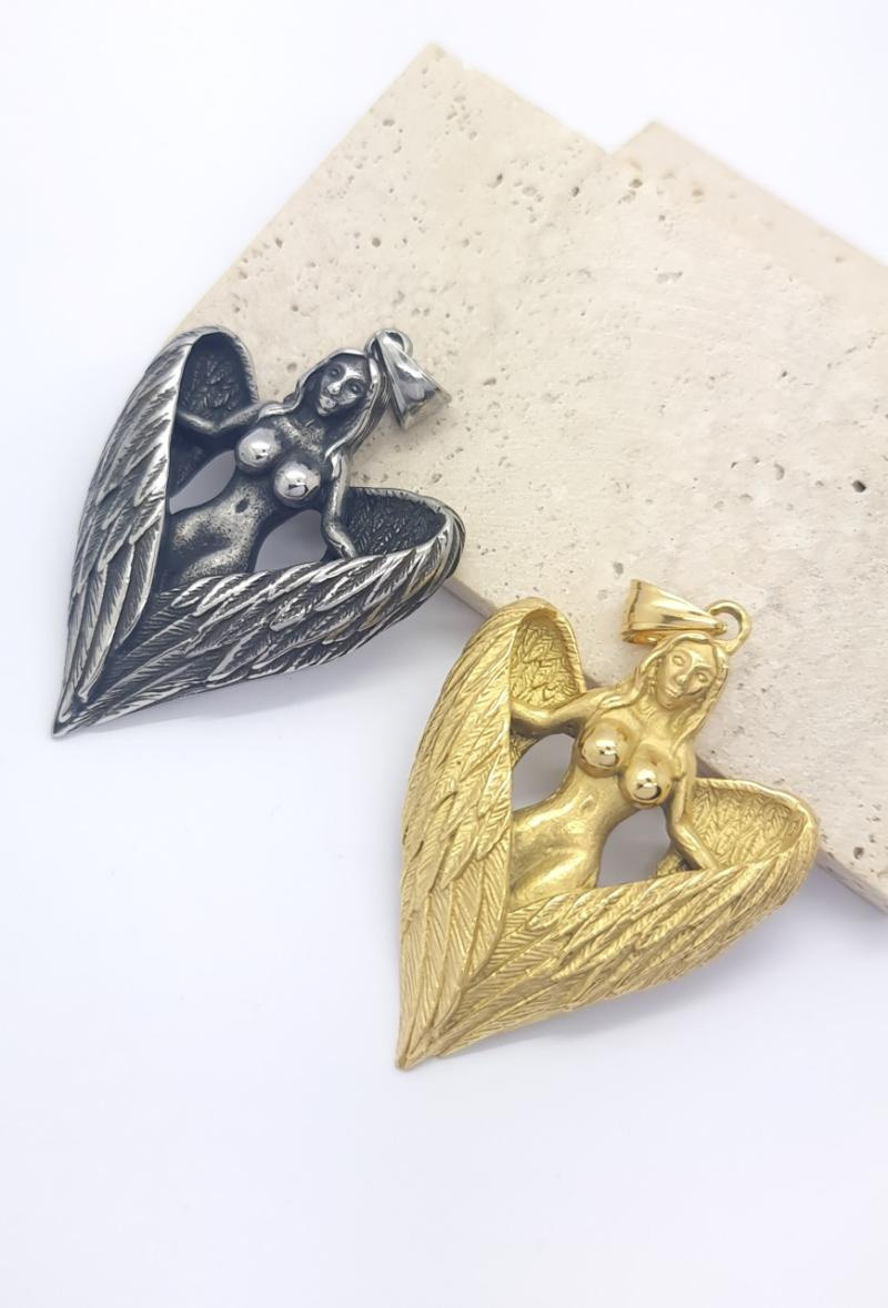 Pendentif Silhouette Femme Vintage Années 80 En Argent (poinçon érotique?) - Occasion, Couleur Argenté | Bijou Rétro