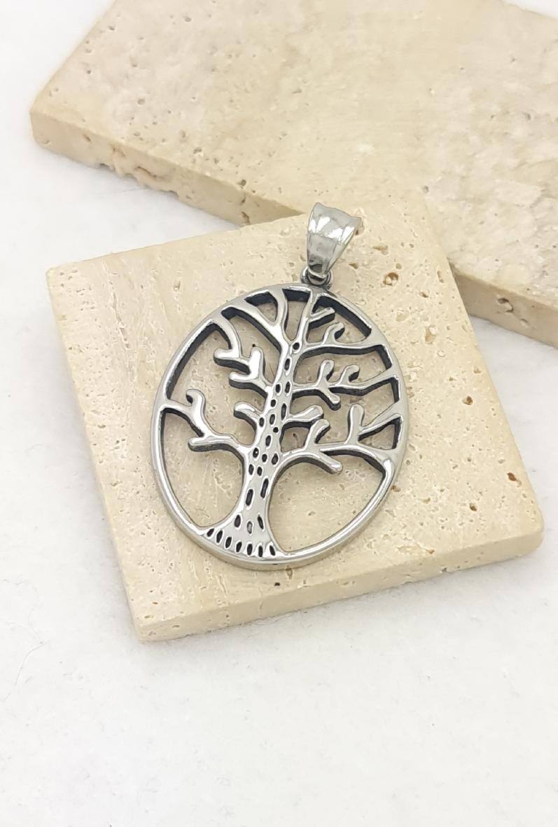 Großhändler Bijoussimo - Herrenanhänger aus Stahl mit Baum-Motiv