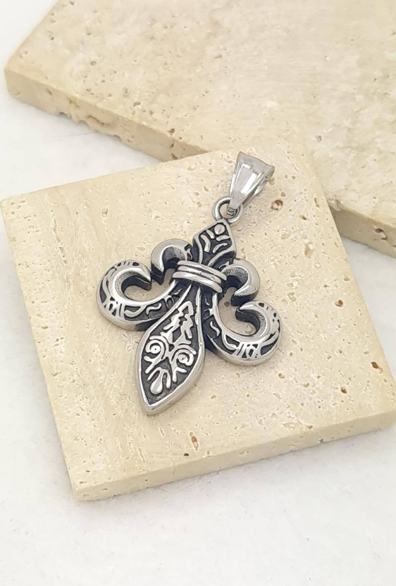 Großhändler Bijoussimo - Herren-Anhänger aus Stahl Fleur de Lys