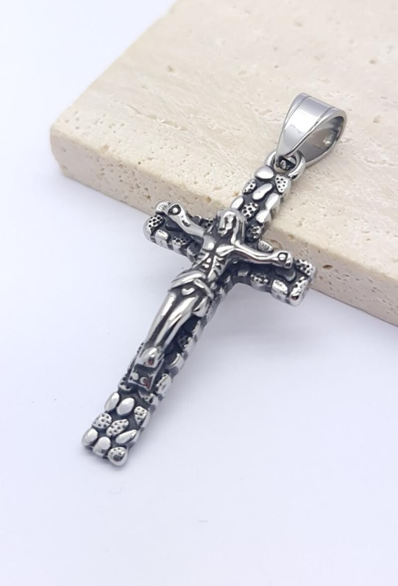 Wholesaler Bijoussimo - Pendant steel little cross Jesus crucified