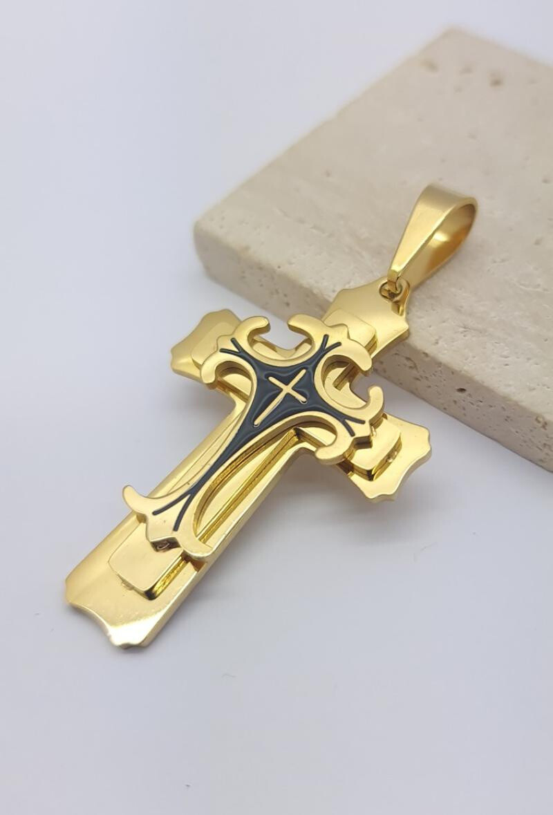 Wholesaler Bijoussimo - Triple and black triple cross steel pendant Size S