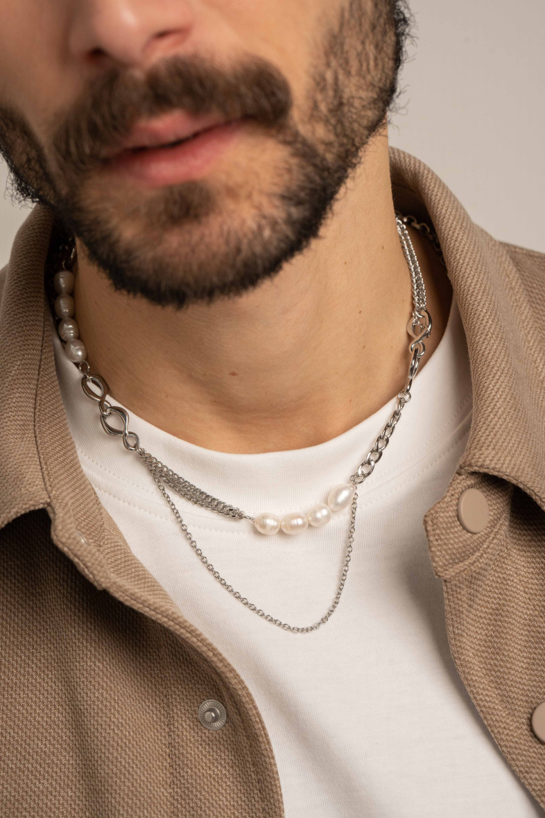 Wholesaler Bohm - Gladys necklace - Unisex, white resin beads and mesh