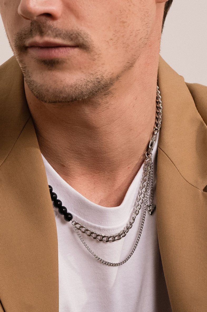 Wholesaler Bohm - Elyah necklace - UNISEX - curb chain links & 5 natural stone balls