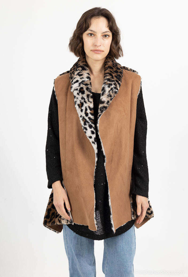 Grossista C'Belle - Gilet con stampa di leopardo