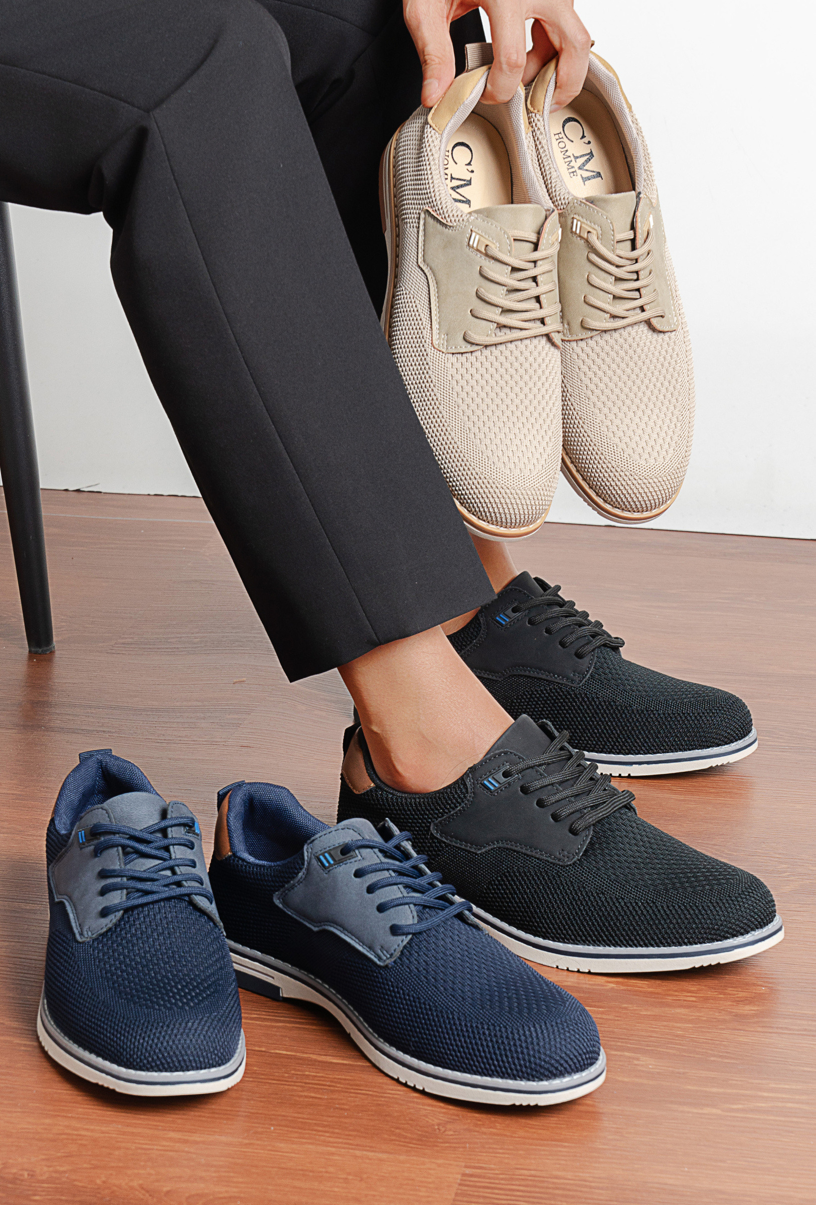Großhändler C'M Homme - Herren-Stadt-Sneaker aus Atmungsaktivem Mesh – Sportlich-Schicker Derby mit Lederdetails