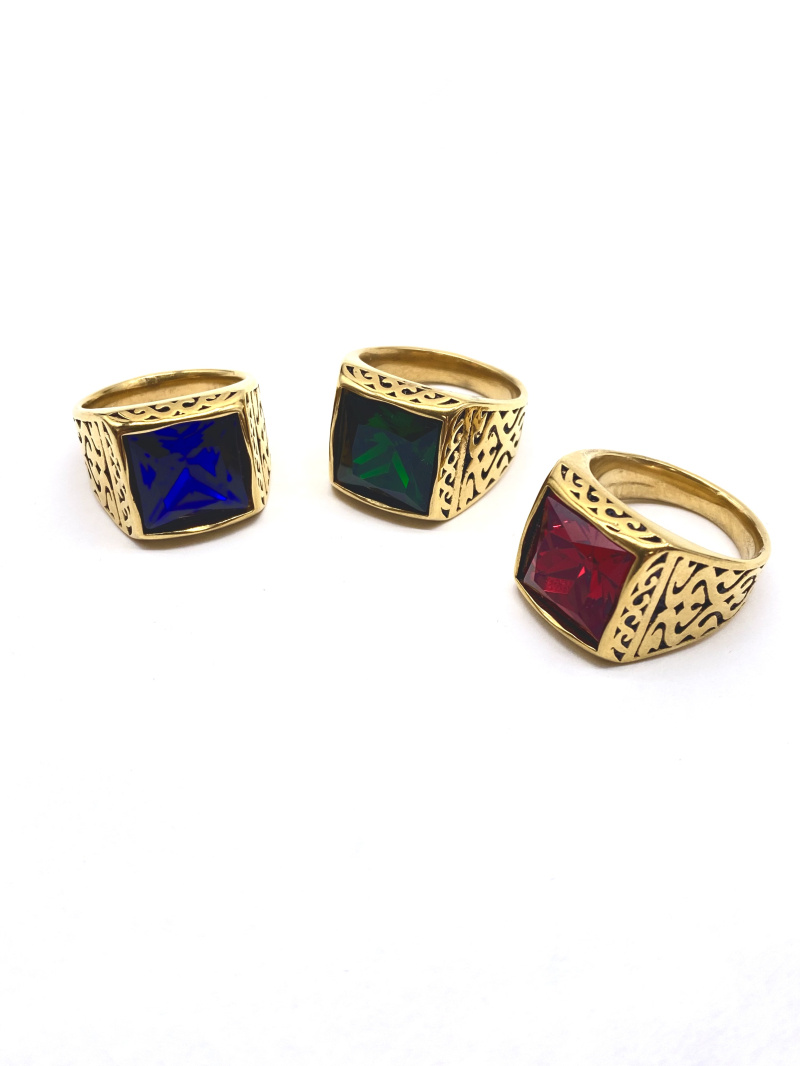 Mayorista Cecile II - Anillo de sello para hombre en acero con piedra de circonita
