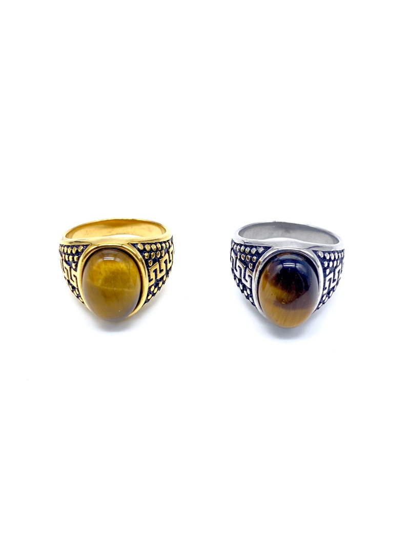 Mayorista Cecile II - Anillo de acero inoxidable con piedra ojo de tigre