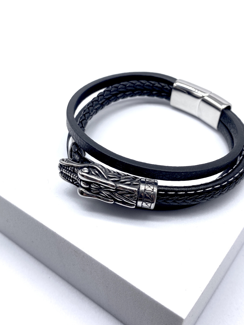 Wholesaler Cecile II - Skull leather bracelet