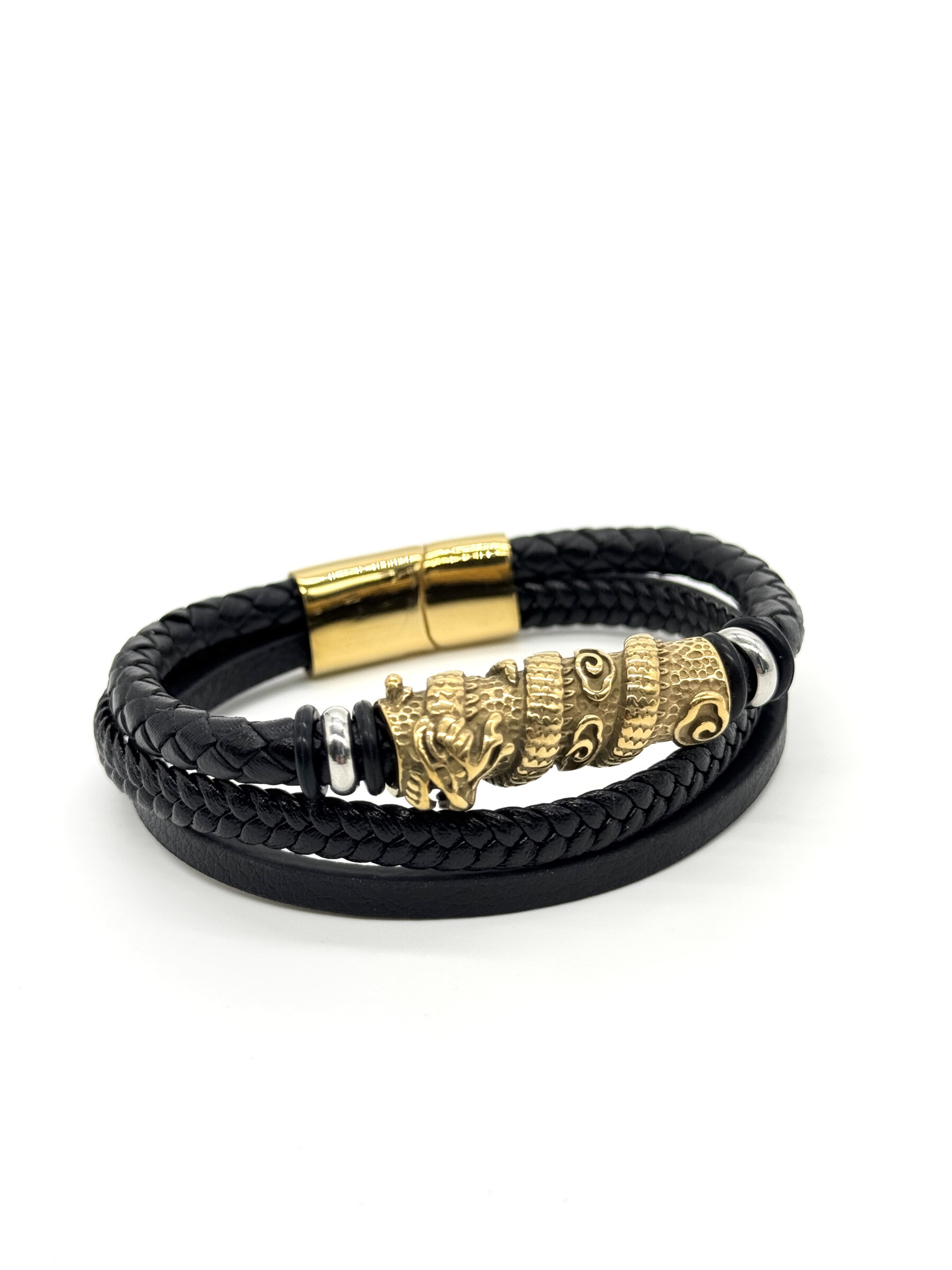 Grossista Cecile II - Bracciale in acciaio e pelle per uomo