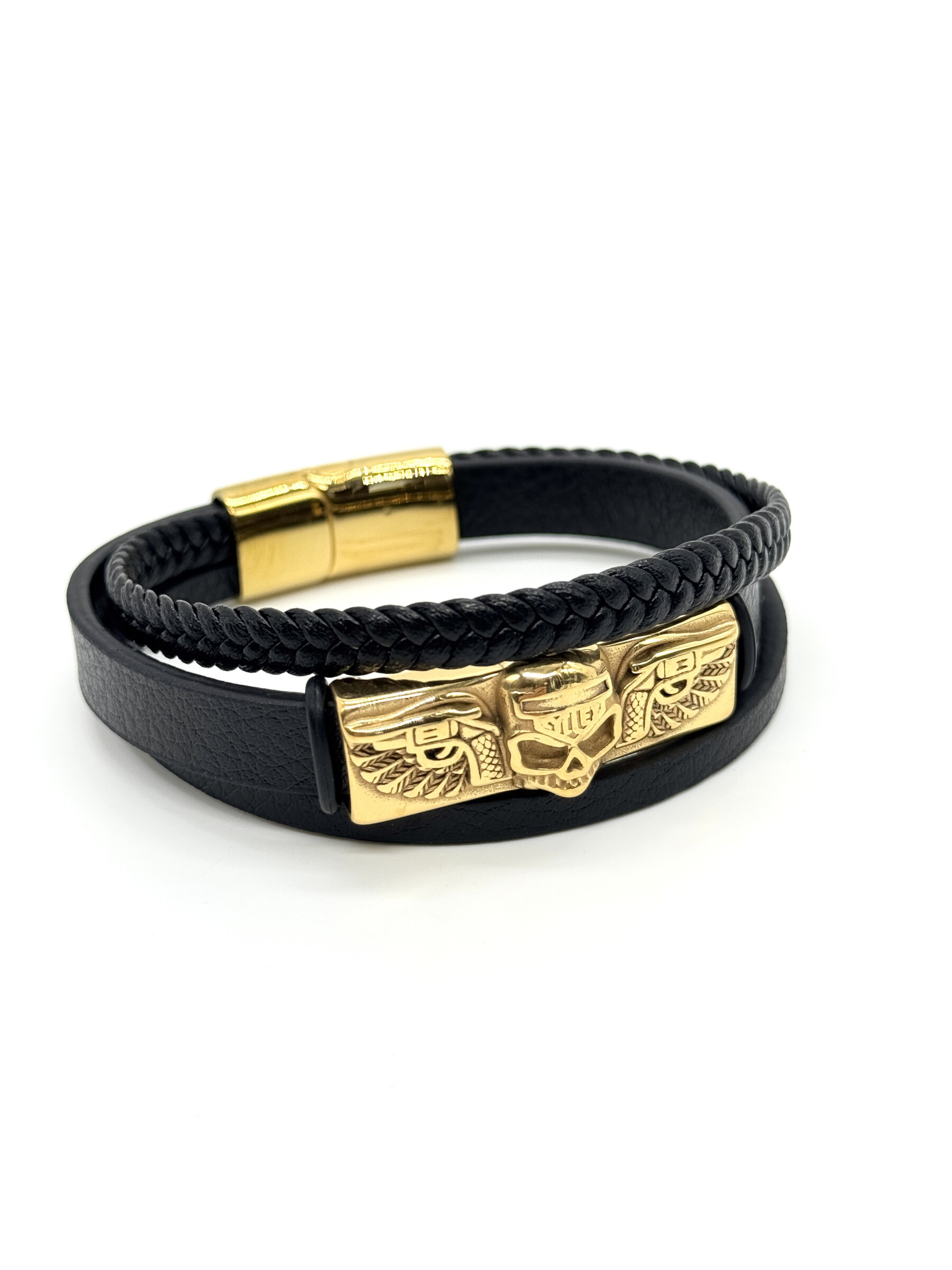 Grossista Cecile II - Bracciale in acciaio e pelle per uomo
