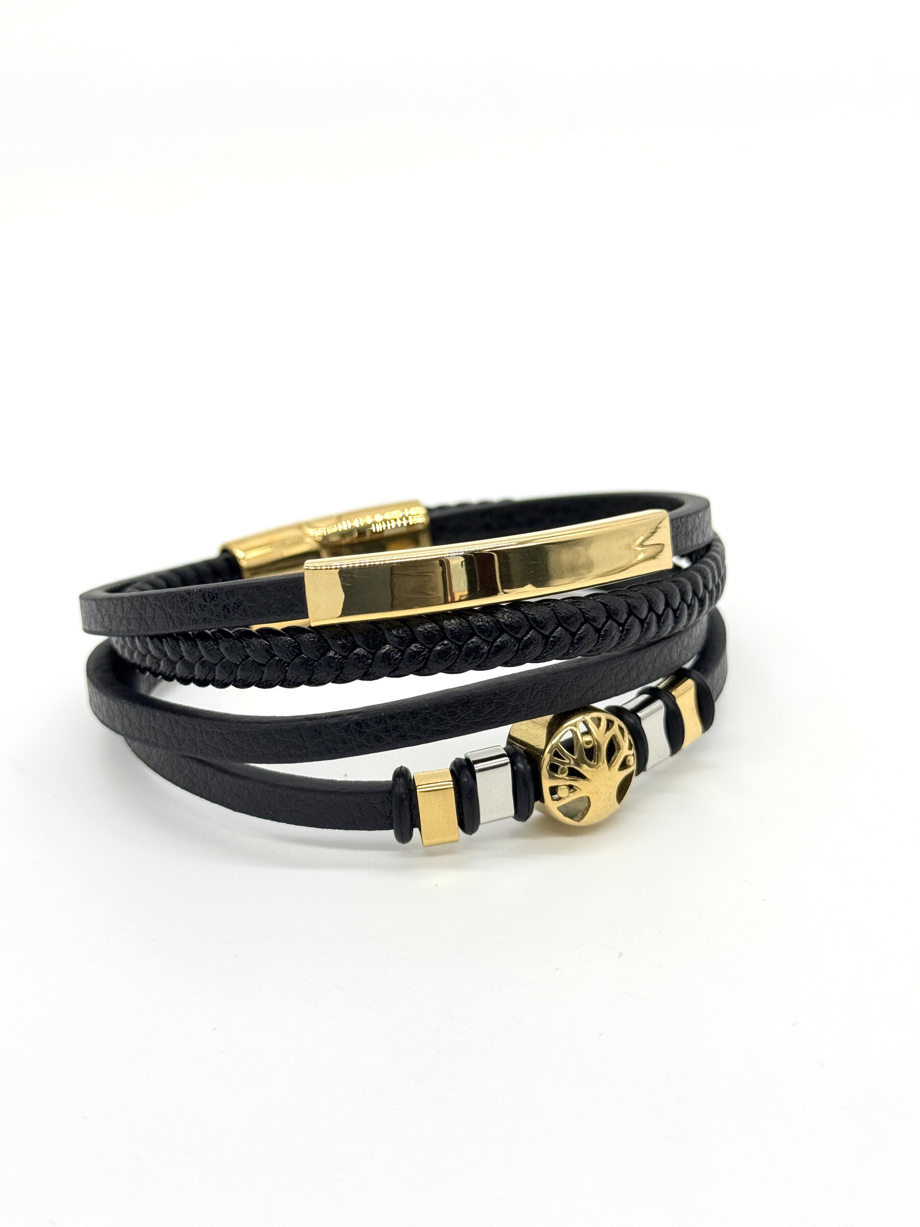 Grossista Cecile II - Bracciale in acciaio e pelle per uomo