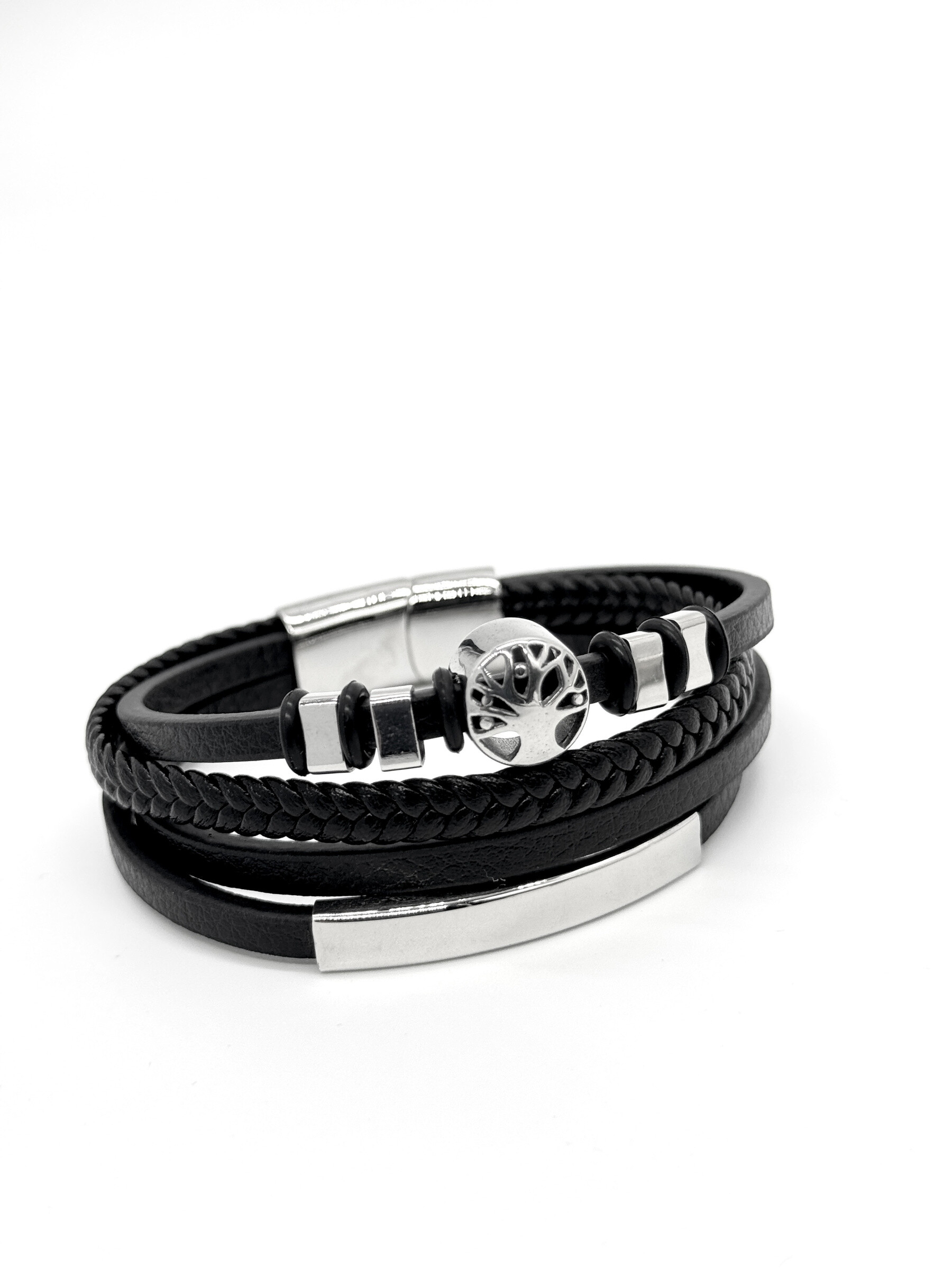 Grossista Cecile II - Bracciale in acciaio e pelle per uomo