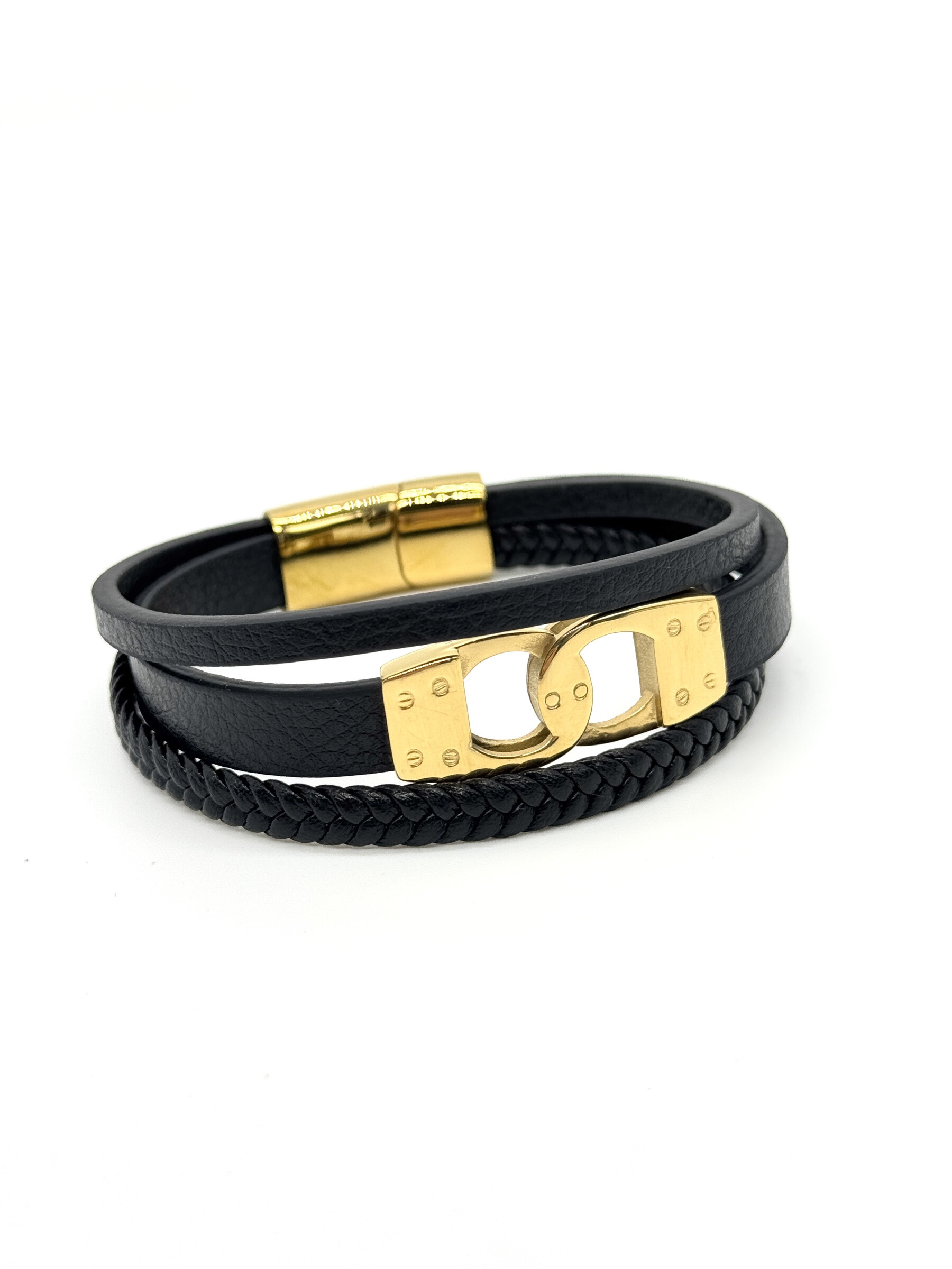 Grossista Cecile II - Bracciale in acciaio e pelle per uomo