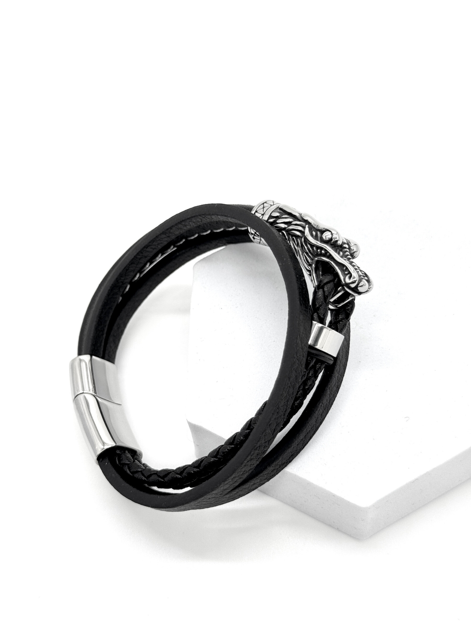 Grossista Cecile II - Bracciale in acciaio e pelle per uomo