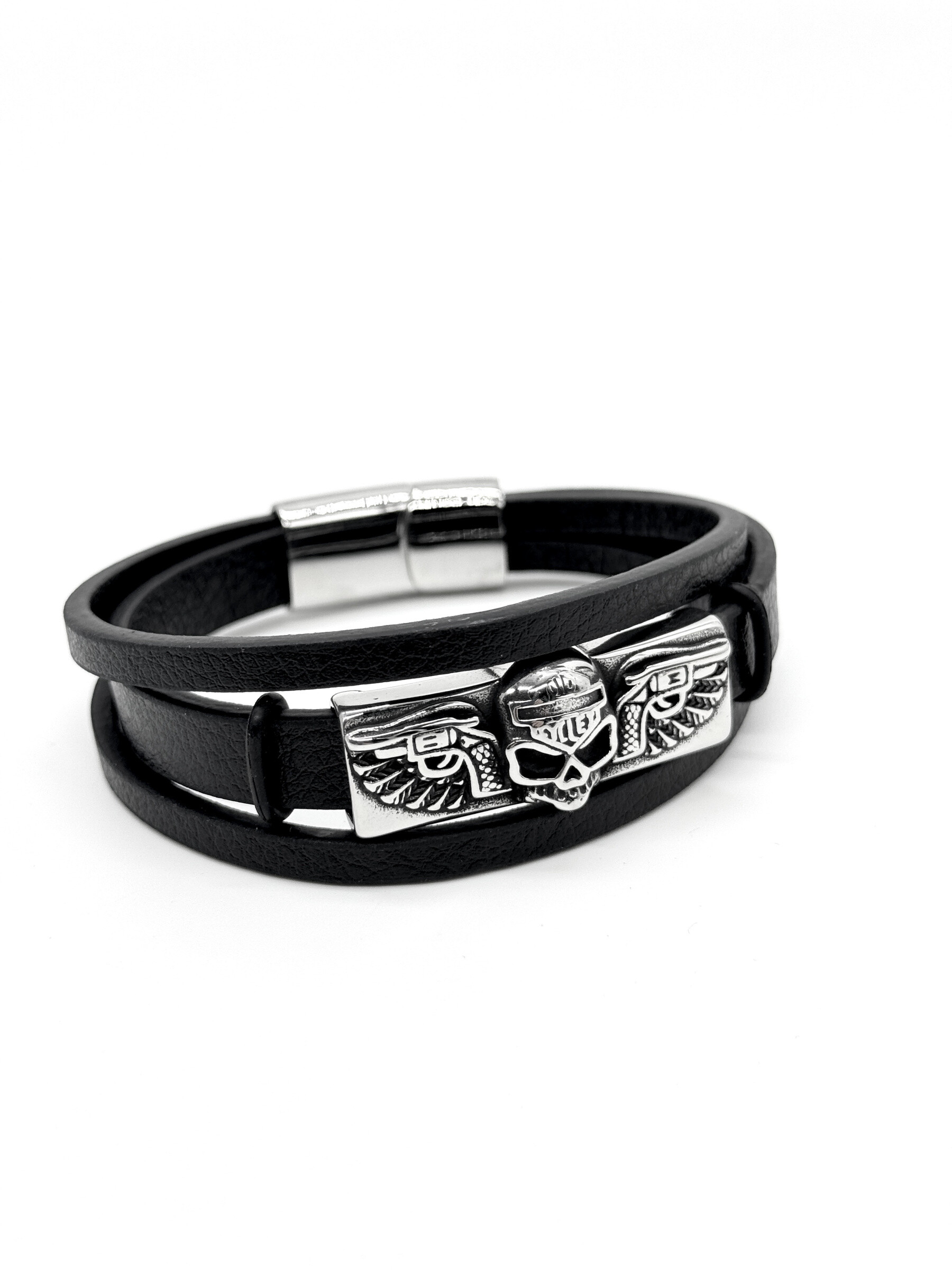 Grossista Cecile II - Bracciale in acciaio e pelle per uomo