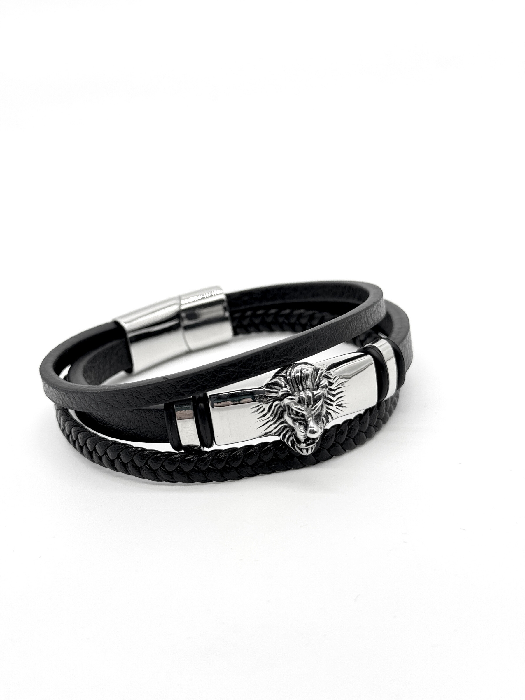 Grossista Cecile II - Bracciale in acciaio e pelle per uomo