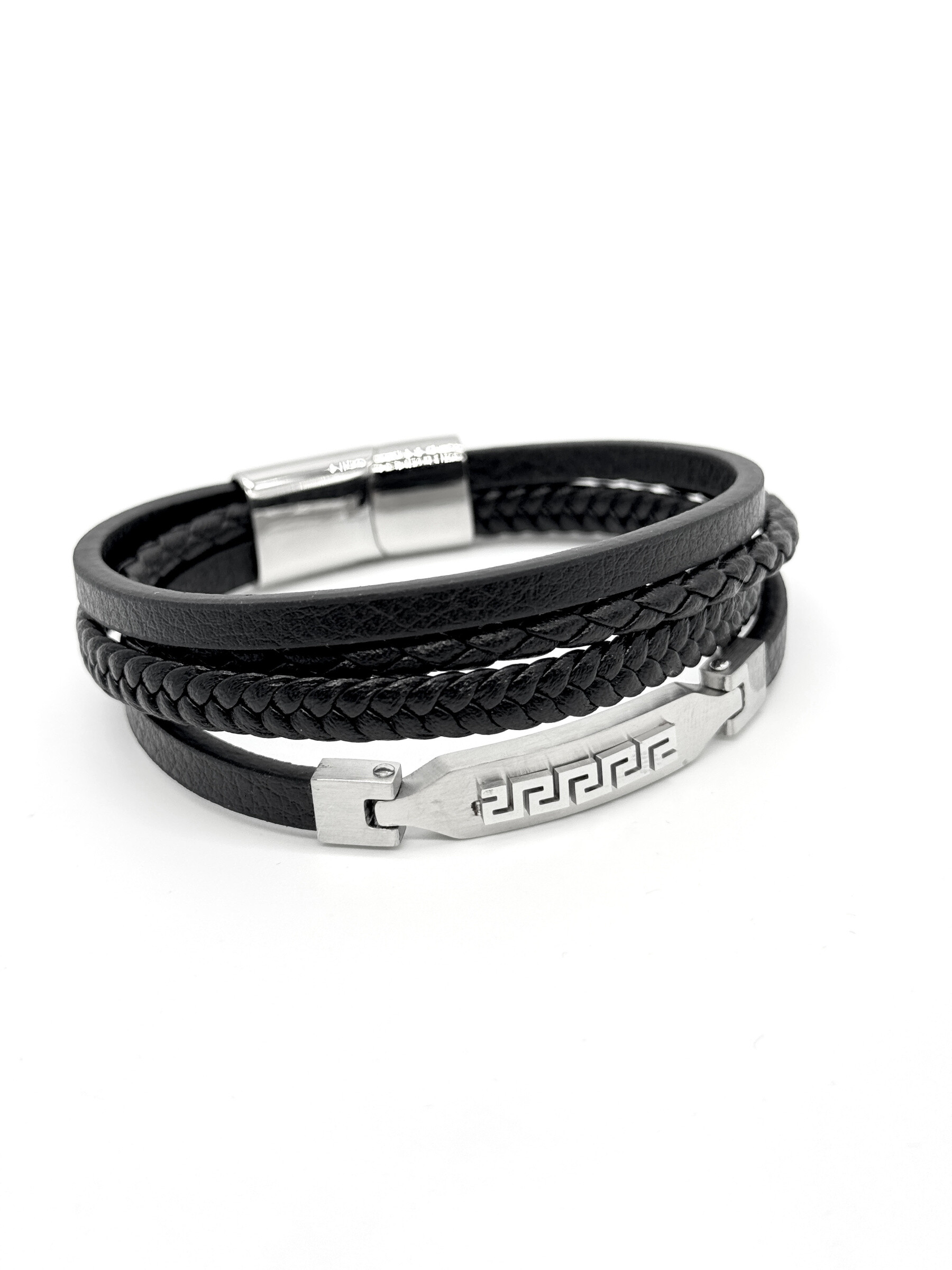 Grossista Cecile II - Bracciale in acciaio e pelle per uomo