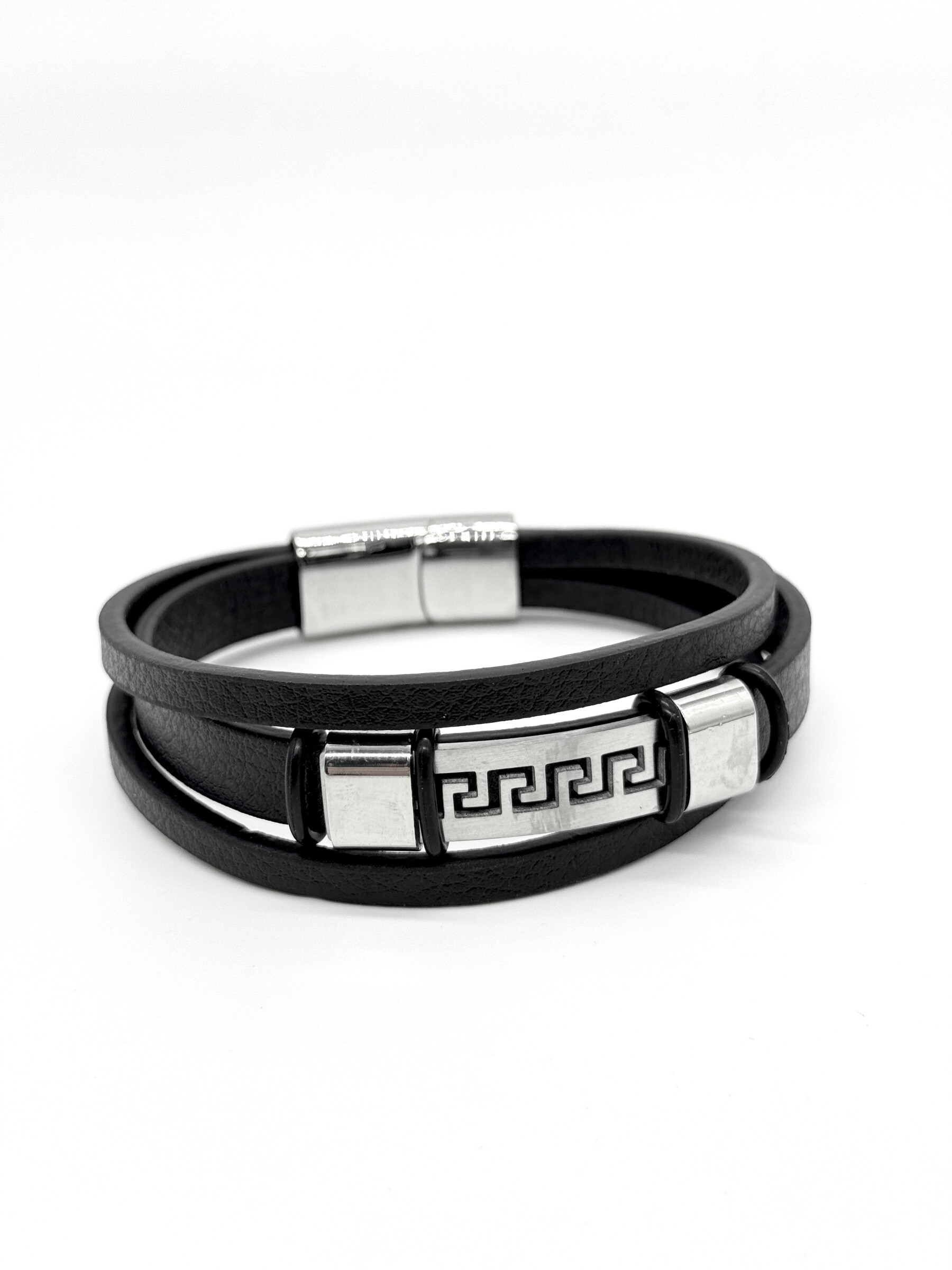 Grossista Cecile II - Bracciale in acciaio e pelle per uomo