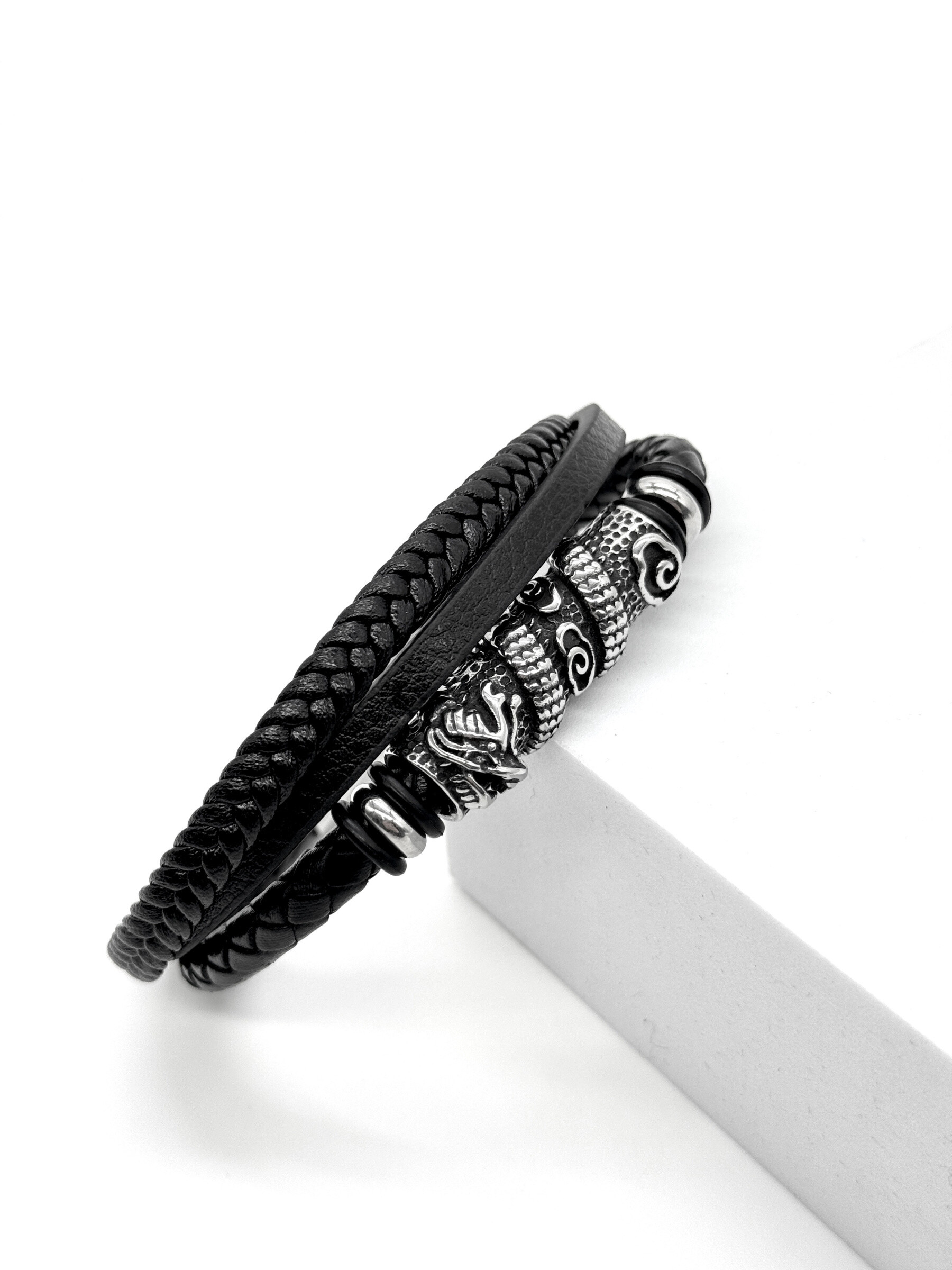 Grossista Cecile II - Bracciale in acciaio e pelle per uomo