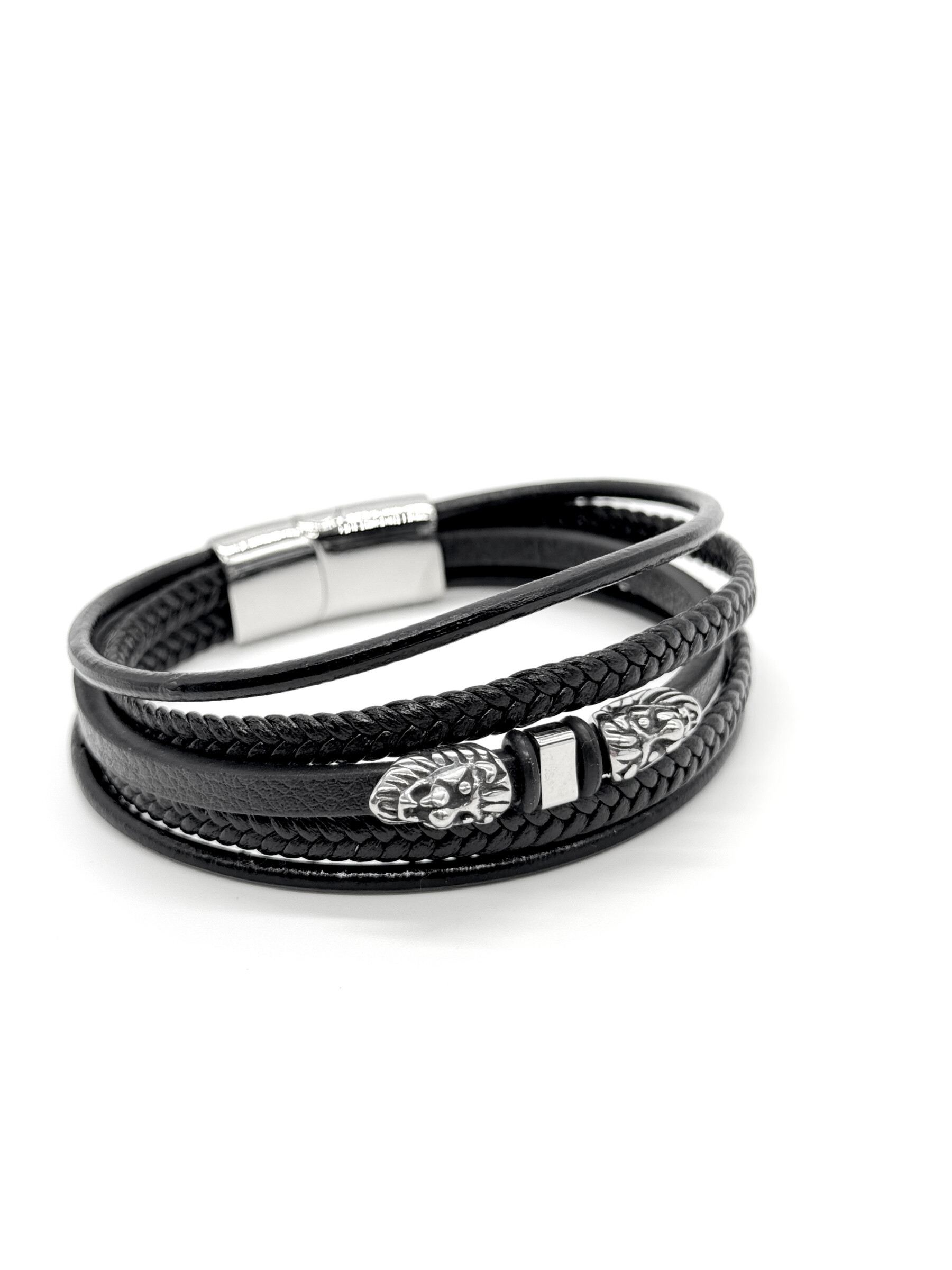 Grossista Cecile II - Bracciale in acciaio e pelle per uomo