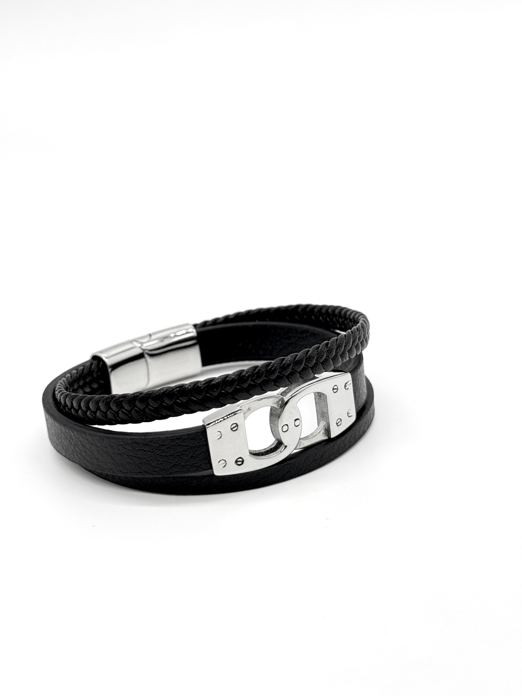 Grossista Cecile II - Bracciale in acciaio e pelle per uomo