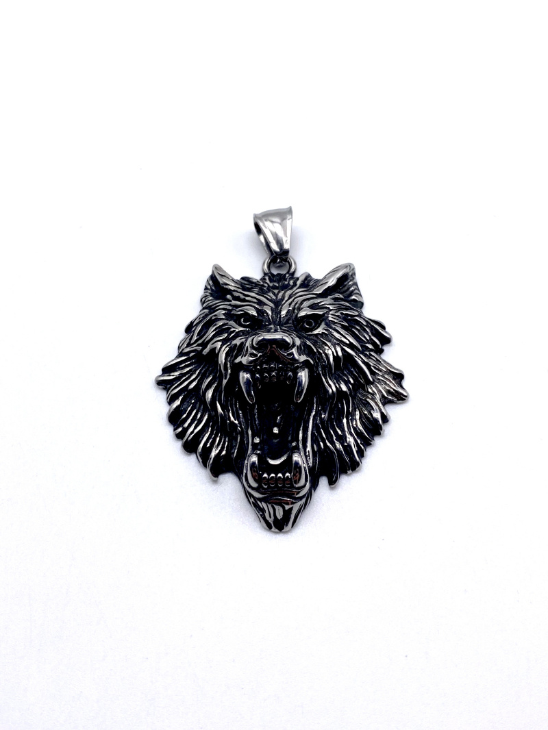 Grossiste Cecile II - Pendentif tête de loup en acier