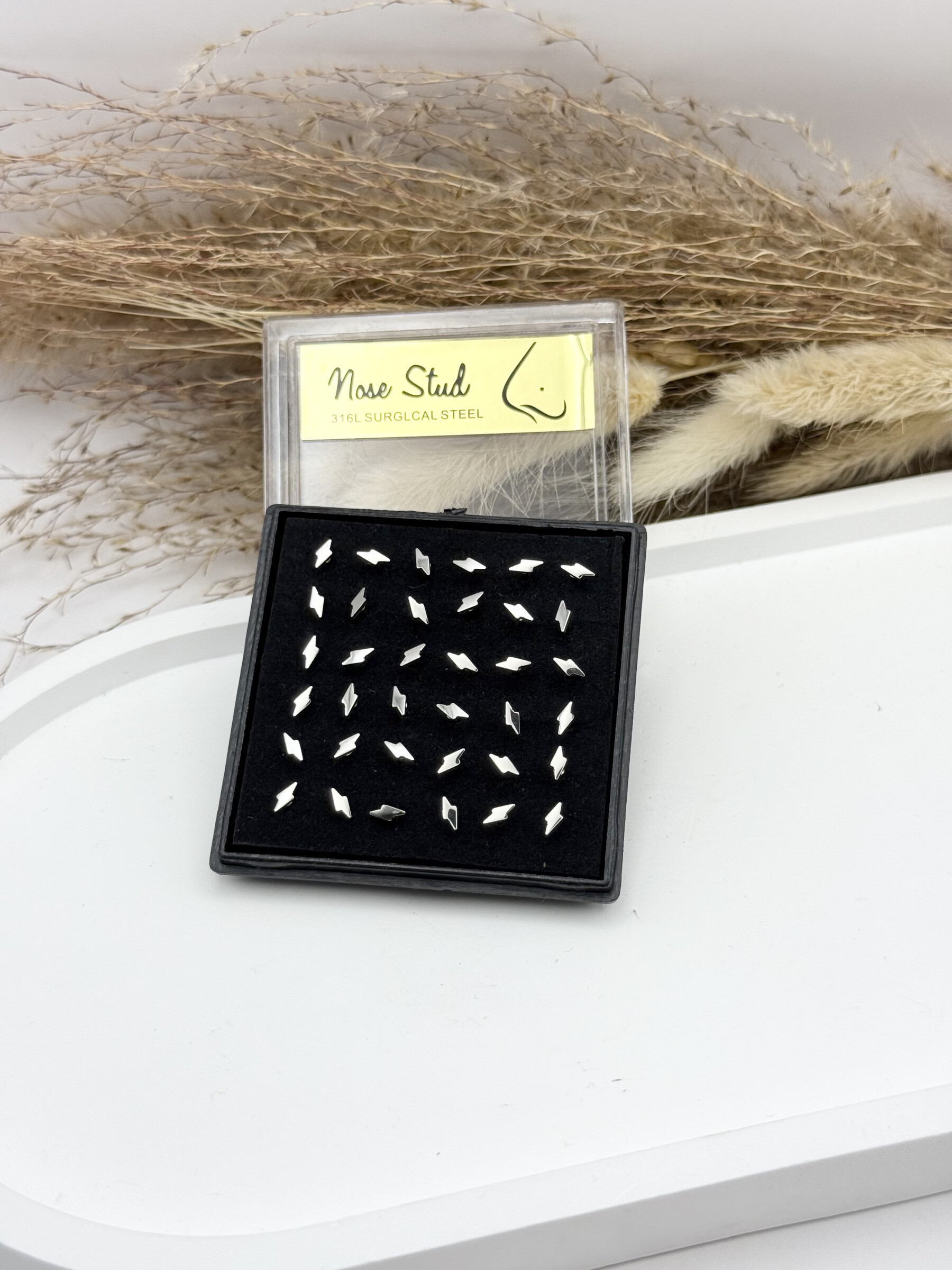 Grossiste Ceramik - Boîte de 36 Piercings de Nez petit boule Acier Inoxydable, Tige 9mm éclair